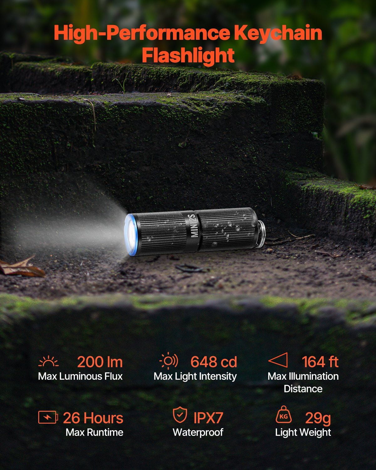 200 Lumen Mini Flashlight Keychain, USB Rechargeable, IPX7 Waterproof, Compact & Bright