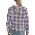 thumbnail image 7 of Fotbe Purple Floral Gingham Check Plaid Pattern Womens Long Sleeve Hoodie, Pullover Hooded Sweatshirt, Kangaroo Pocket Hoodie with Eye-catching Drawstrings-Small, 7 of 7