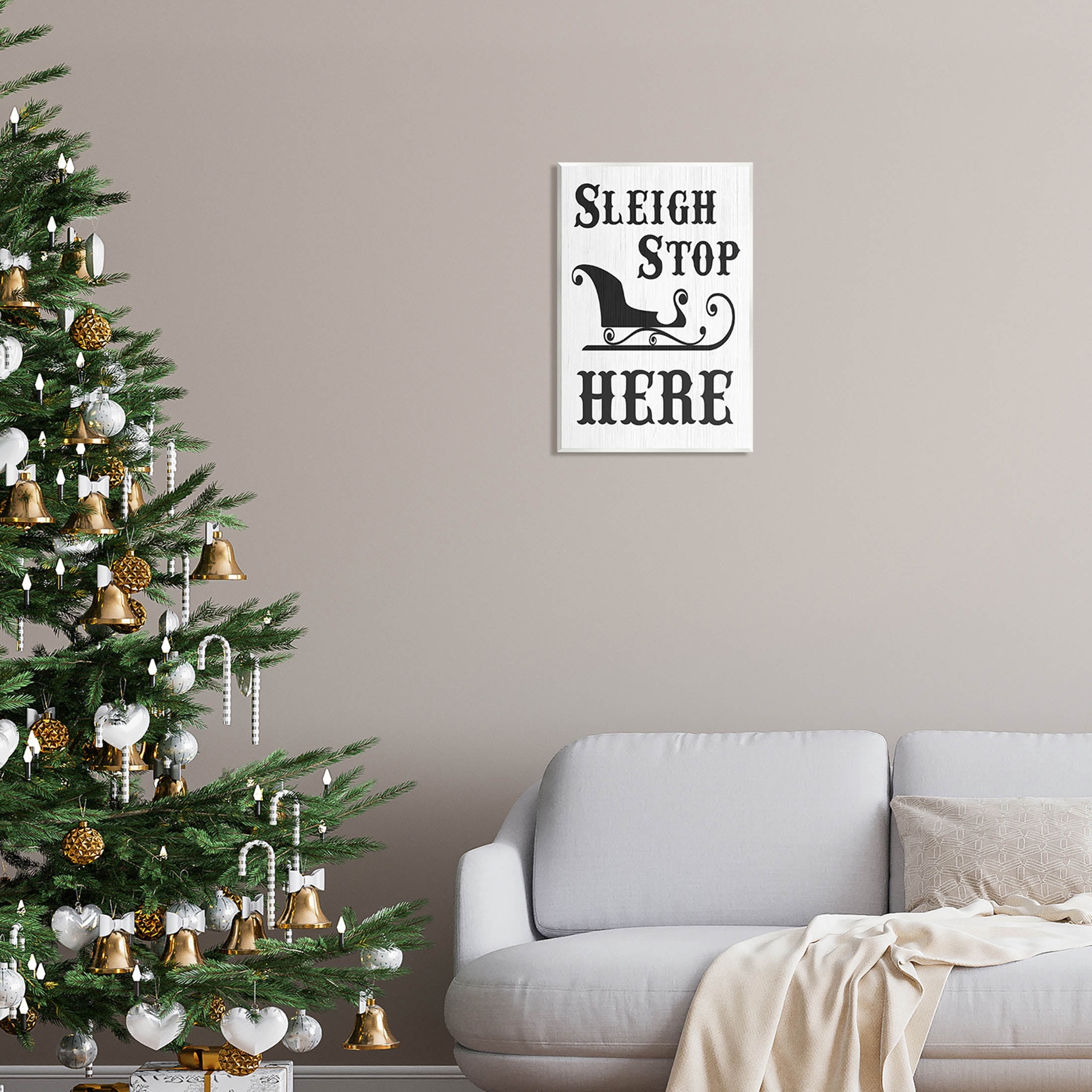 Sleigh Stop Here Holiday Sled Holiday Graphic Art Unframed Art Print Wall Art