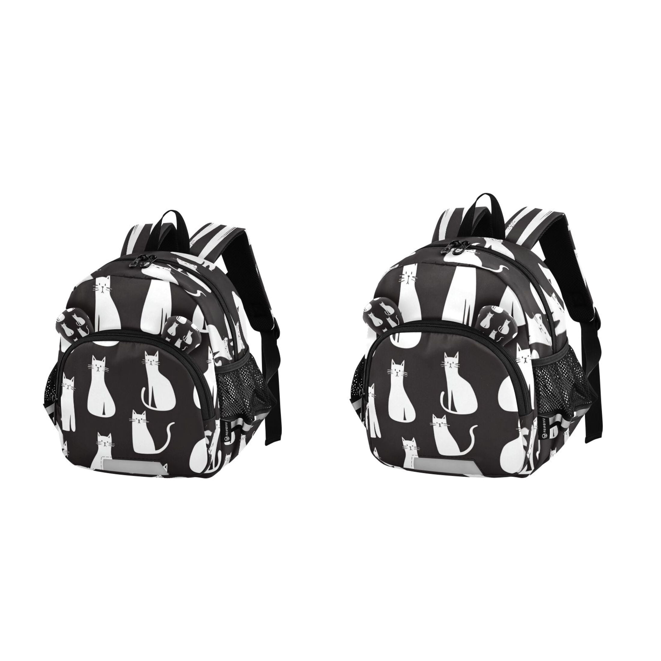 RMDQTR Adorable Ear-Print Backpack with Reflective Strip and Anti-Lost Leash Adjustable Shoulder Straps Mini Travel Backpack Cute White Cats