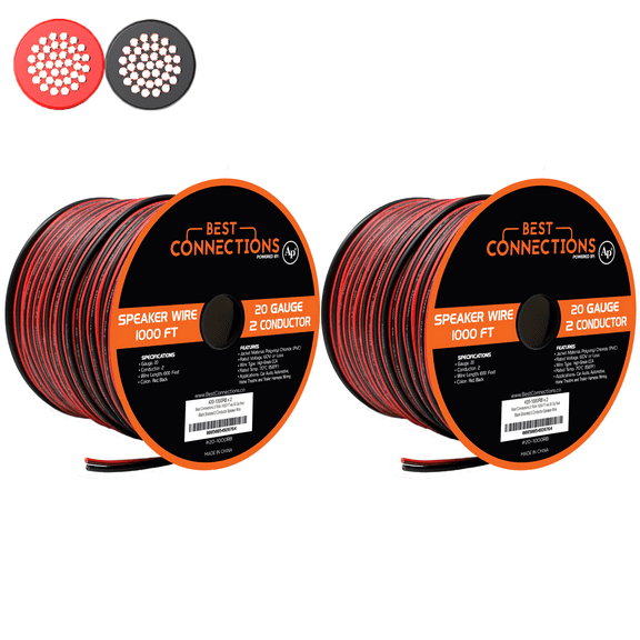 Two Rolls 20 Gauge 1000' Speaker Zip Wire Copper Clad Red Black 12V Audio Cable