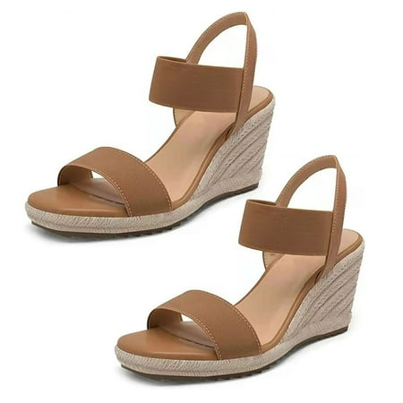 

huanledash 1 Pair Slip-on Elastic Ankle Strap Women Sandals Braided Linen Rope Womens Open Toe Platform Sandals Footwear