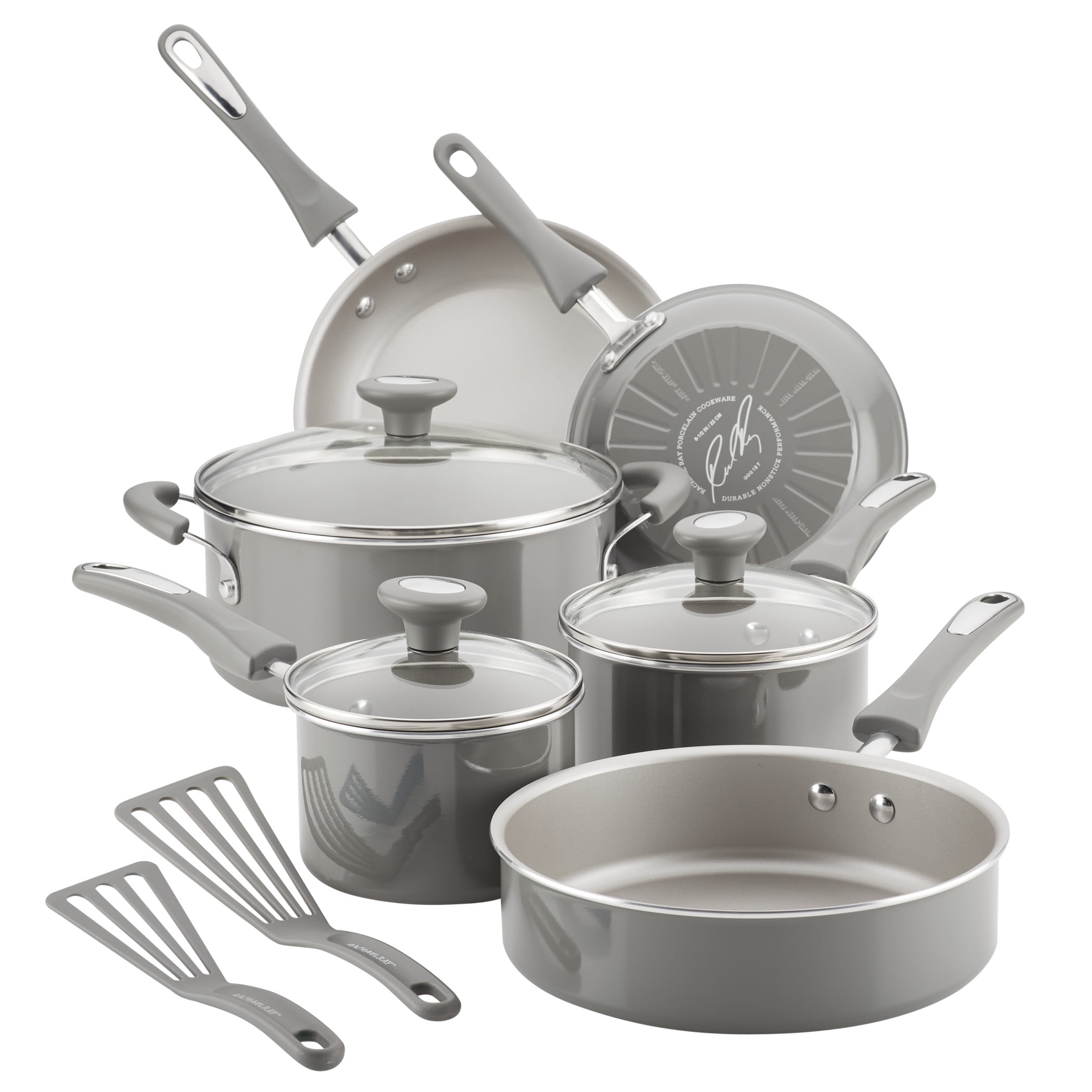 Rachael Ray 11-Pieces Get Cooking! Non-Stick Pots and Pans Set/Cookware Set, Gray - Walmart.com