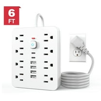 Power Strip, Surge Protector with 8 AC Outlets 6 USB Ports (2 USB C), 6 Ft Extension Cord, 1250W/10A, Wall Mount, Overload Protection Desk USB Charging Station for Home, Office (White)