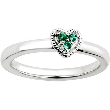 Stackable Expressions Created Emerald Sterling Silver Heart Ring