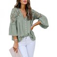 thumbnail image 1 of Ladies Lace top Long Sleeve Pure Color Deep V Pullover Chiffon Shirt, 1 of 5