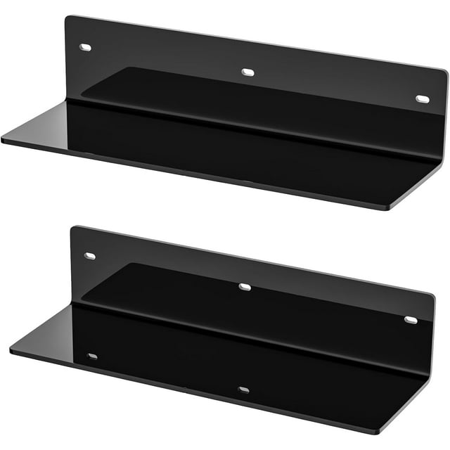 czcpp-12 Pouces Étagères Murales Noires Lot de 2, Étagères de Salle de Bain en Acrylique Murales pour Décoration Intérieure, Plantes, Cosmétiques, Soins de la Peau, Anti-Humidité, Profondeur 4 Pieds', Lot de 2