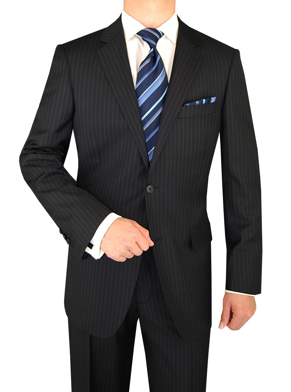 LN LUCIANO NATAZZI Italian Men's Suit 160'S Canali Cashmere Wool 2 Button Stripe Navy Stripe - image 1 of 5