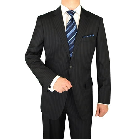 LN LUCIANO NATAZZI Italian Men's Suit 160'S Canali Cashmere Wool 2 Button Stripe Navy Stripe