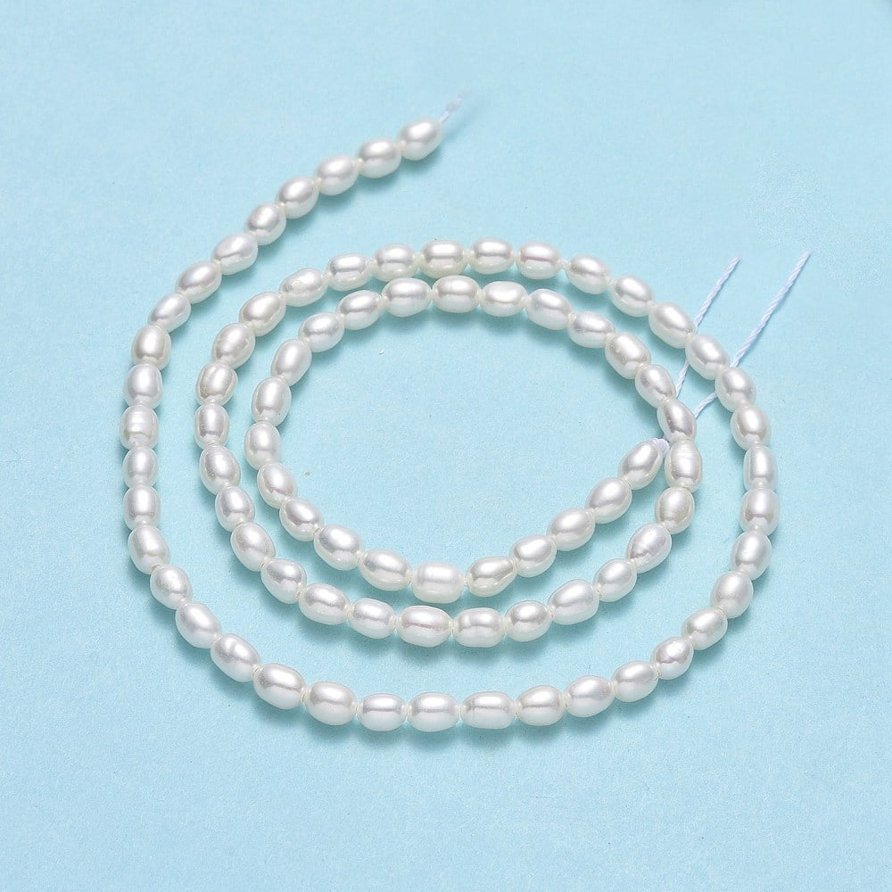 1 Strand Natural Cultured Freshwater Pearl Beads Strands Rice Linen 4~4.5x3~3.5mm Hole: 0.5mm about 84~85pcs/strand 14.37''~14.56"(36.5cm)