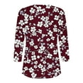 thumbnail image 7 of CYMMPU Loose Fit Tunic Tops 3/4 Sleeve Button up Crew Neck Flower Printed Blouses for Women Dressy Casual Summer Fashion Shirts Spring Tops Plus Size Blouse Wine L, 7 of 7