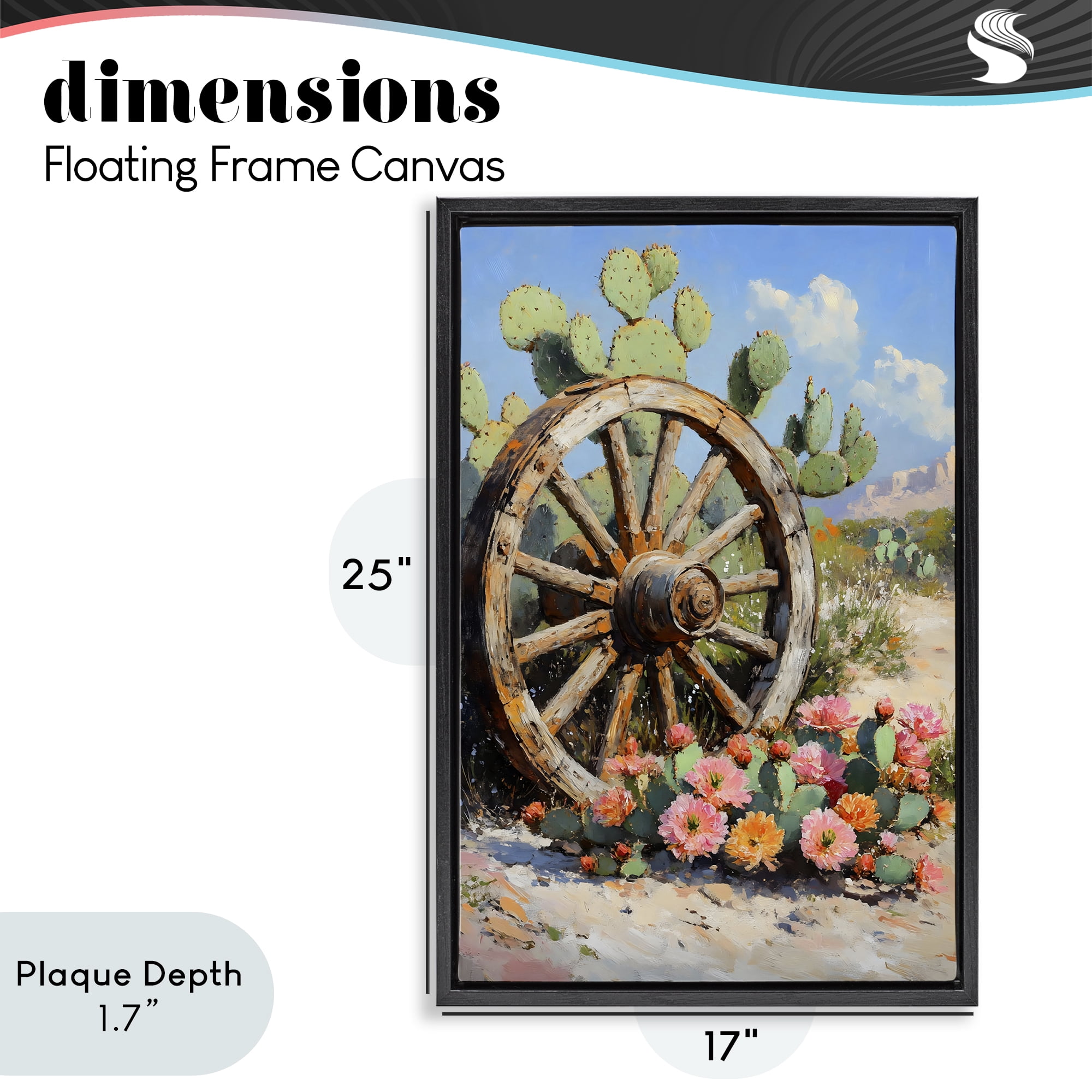 Stupell Industries Wagon Wheel Among Cactus Black Framed Floater Canvas Wall Art, design by Franklyn Gregory