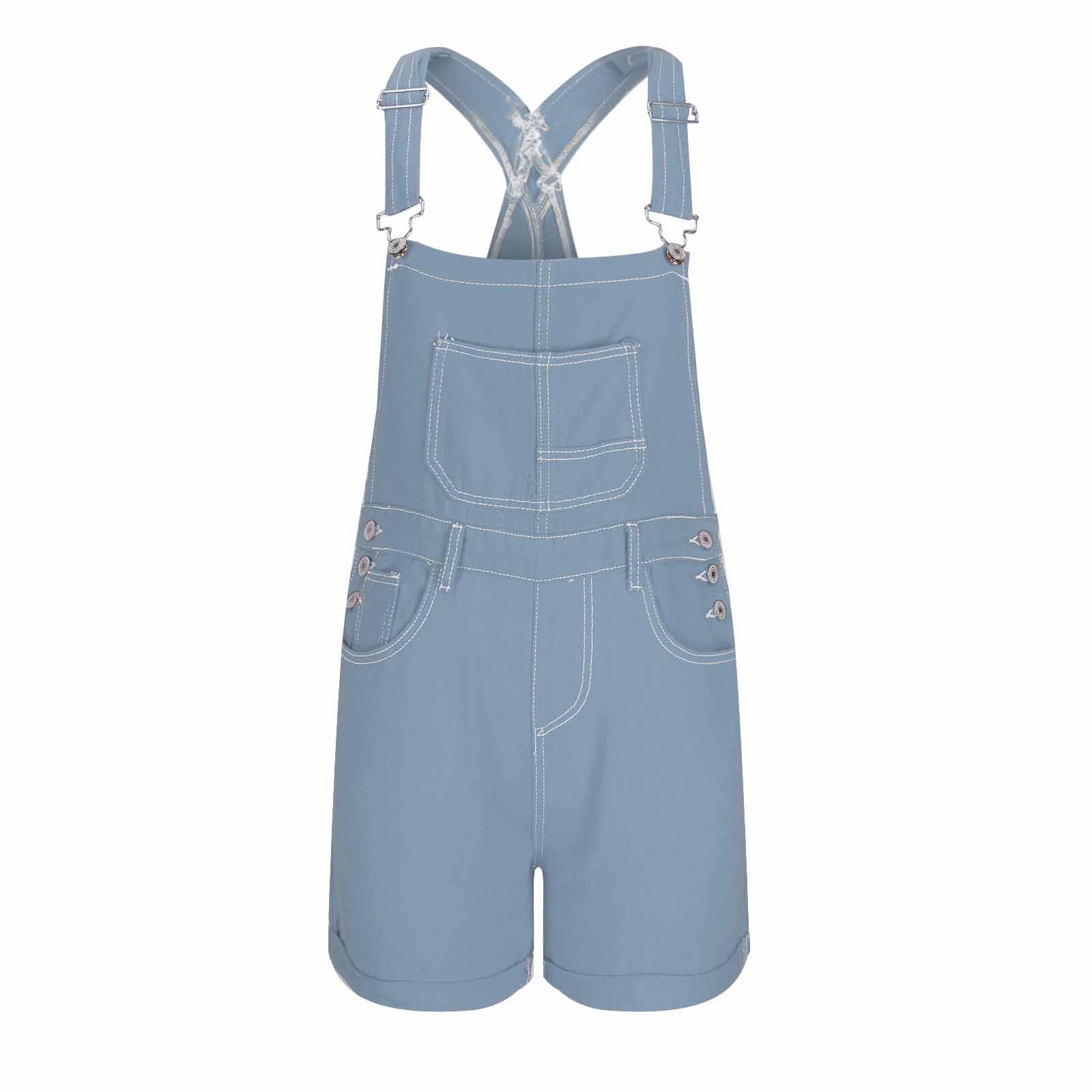 RYRJJ Womens's Denim Shortalls Loose Fit Sleeveless Adjustable Straps Shorts Bib Overalls Jean Shorts(Light Blue,XL)