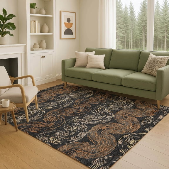 Addison Rugs Chantille Indoor/Outdoor Transitional Spiral Black Machine Washable Rectangle Rug, 10' x 14'