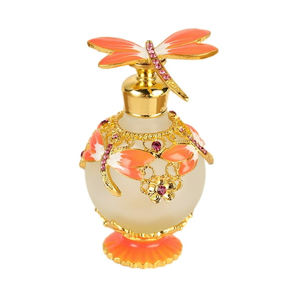 Minnieouse Botella de perfume decorativa fácil de limpiar hecha con aleación de zinc y vidrio de amplia aplicación recargable Protección de la piel naranja