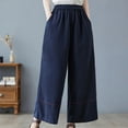 thumbnail image 2 of BLVB Womens Baggy Cotton Linen Wide Leg Pants Casual Comfy Elastic Waist Lounge Pants Lightweight Beach Trousers with Pockets, 2 of 7