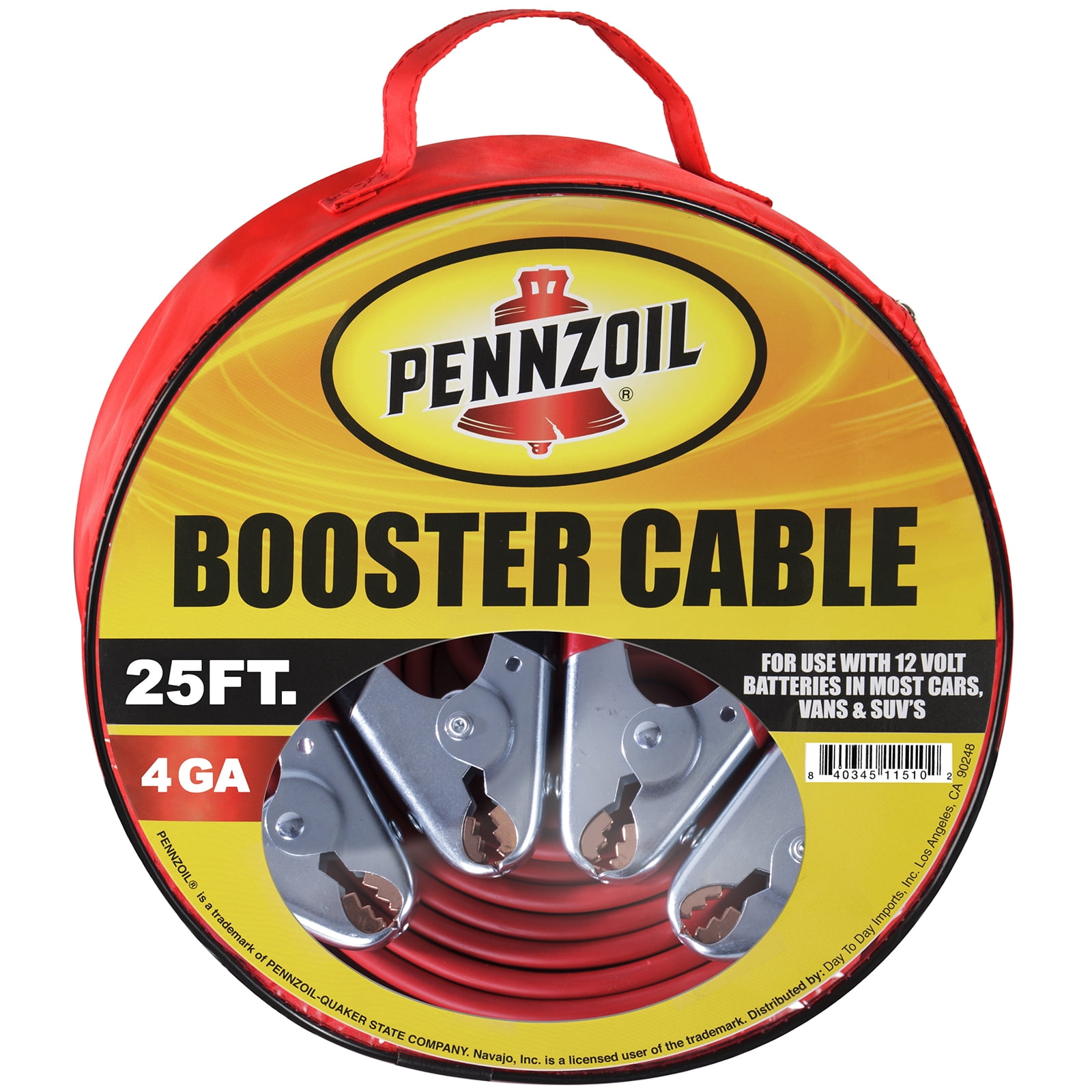 Pennzoil Jumper Cable Heavy Duty Battery Booster 4 Gauge 25 Feet with Carry Bag
