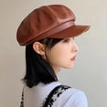 thumbnail image 4 of Minzimin Women's PU Leather Plain 8 Panel Octagonal Hat British Style Artist Painter Newsboy Cap, 4 of 9