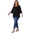 thumbnail image 3 of DARING DIVA Women's Plus Ruffle V Neck Tunic Dressy Top 1X Black, 3 of 6
