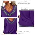 thumbnail image 4 of Jersey con cuello en V de leopardo, camiseta holgada informal de manga larga, túnica suave de moda para mujer, color morado XXL, 4 of 5