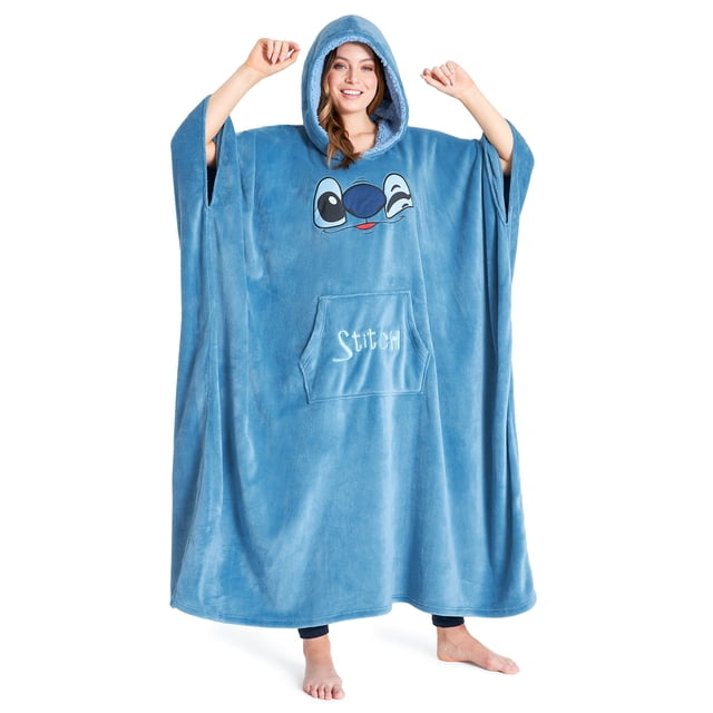 Sudadera con capucha Disney Stitch para mujer, forro polar cálido, azul