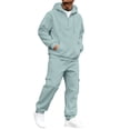 thumbnail image 2 of Mens 2 Piece Outfits Long Sleeve Half Zip Hoodies Joggers Solid Color Pullover Casual Streetwear Comfortable Tracksuit Men Light Blue M, 2 of 8