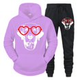 thumbnail image 3 of Conjunto de dos piezas con estampado de perro divertido y gafas de corazón para hombre, sudadera de manga larga a la moda de otoño y pantalones deportivos con cordón, 3 of 5