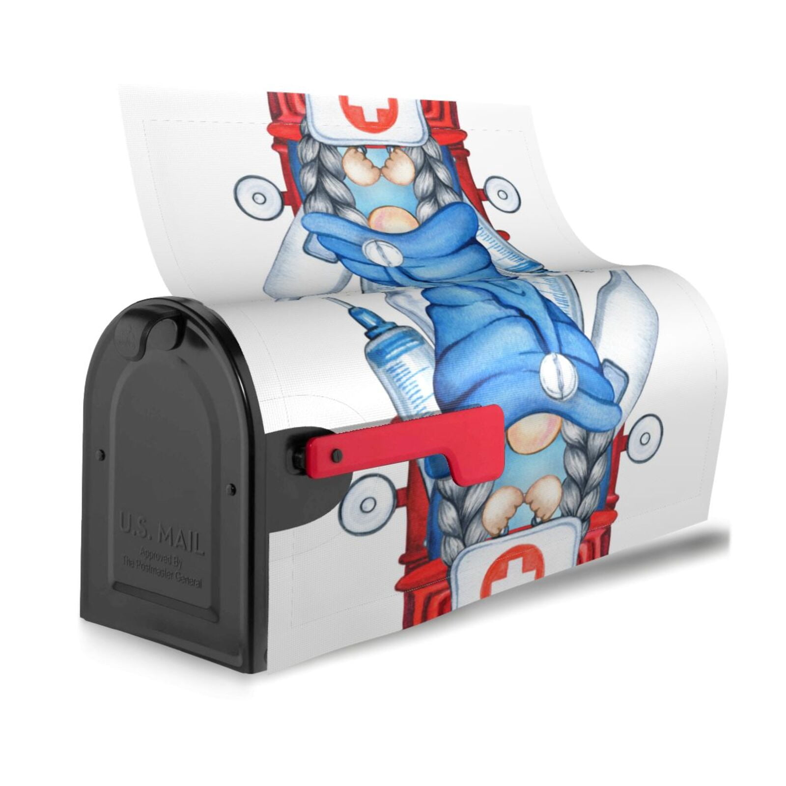 Logiee Medicine Gnome Truck Red Print Post Letter Box Wrap Decor, Mailbox Cover Suitable for Standard Mailbox and Large Size Mailbox,Outdoor Yard Decoration-25.5x21 in