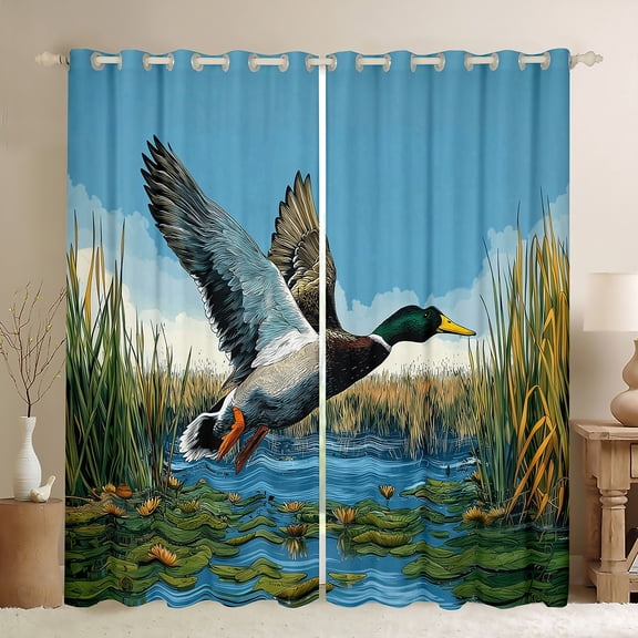 Manfei Rustic Mallardc Curtains Pack of 2 (42x84 Each),Lake Lotus Leaf Curtains Blackout,Country Farmhouse Lodge Bedroom Curtains For Kids,Breathable Home Decor