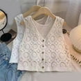 thumbnail image 6 of Women's Elegant V Neck Sleeveless Knitted Vest Hollowed Crochet Button Up Cardigan Crop Tanks Top for Beach Vacations, 6 of 9