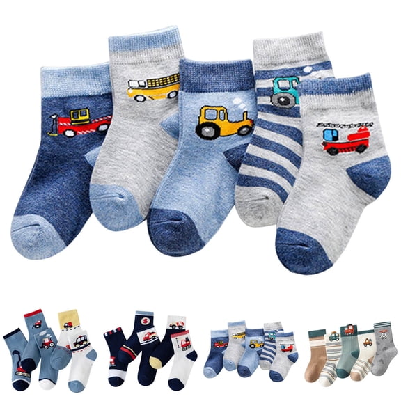 Lispipm 5 Pairs Toddlers Sock Cartoon Cars Print Cotton Sock Boys Soft Breathable Ankle Socks 2026 Summer Fall Stockings Blue 9-13 Years