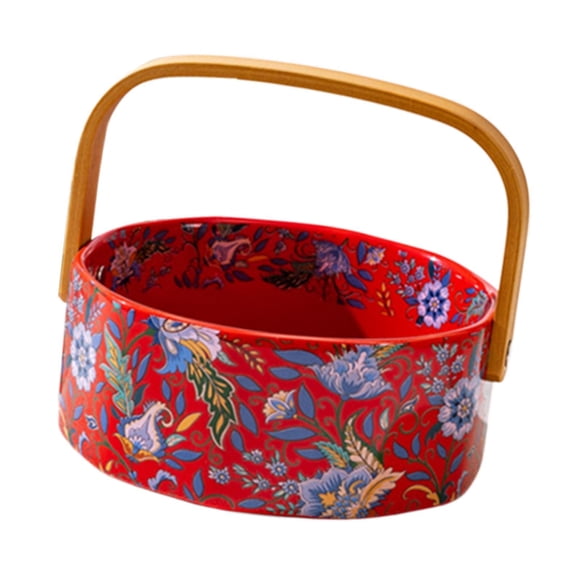 jifeng Fruit Basket Floral Pattern Home Decoration Ceramic Eay to Carry Vanity Tray red