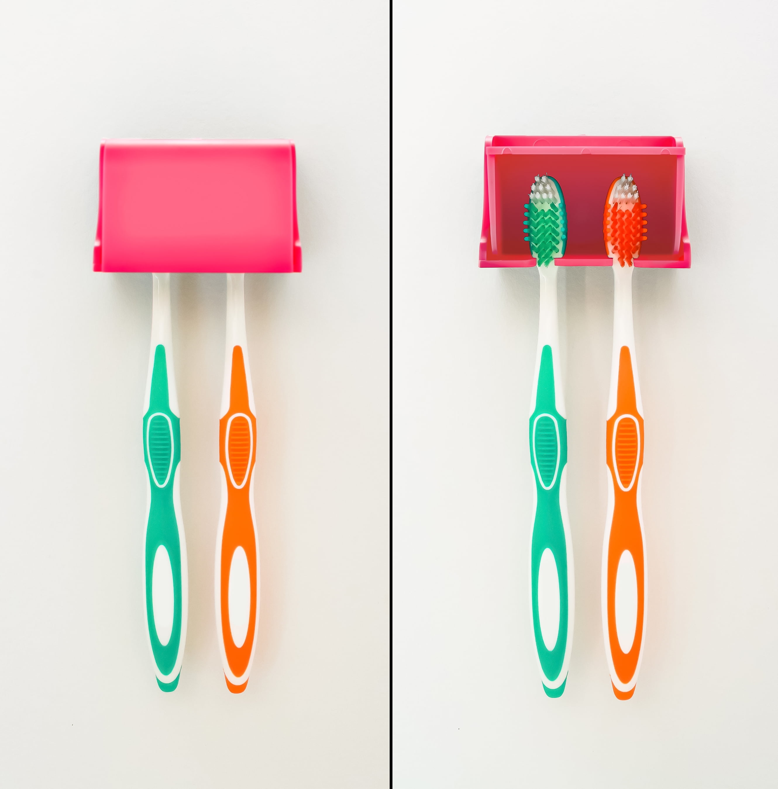 Camco Pop-A-Toothbrush | Designed to Protect and Store Toothbrushes, Vented for Quick Drying, and Features Double-Sided Tape | Pink (57205)