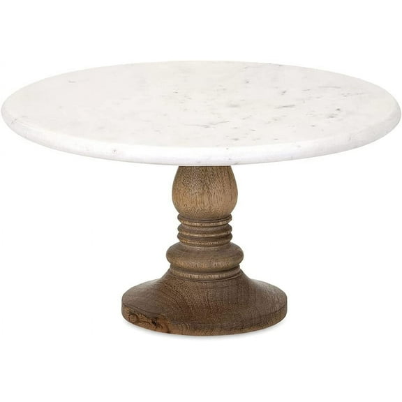 A&B Home Marble Cake Stand in White – Handcrafted Cake Pedestal, Marble and Mango Wood Display Table for Presenting Cakes, Pastries, Desserts. Cake Stands