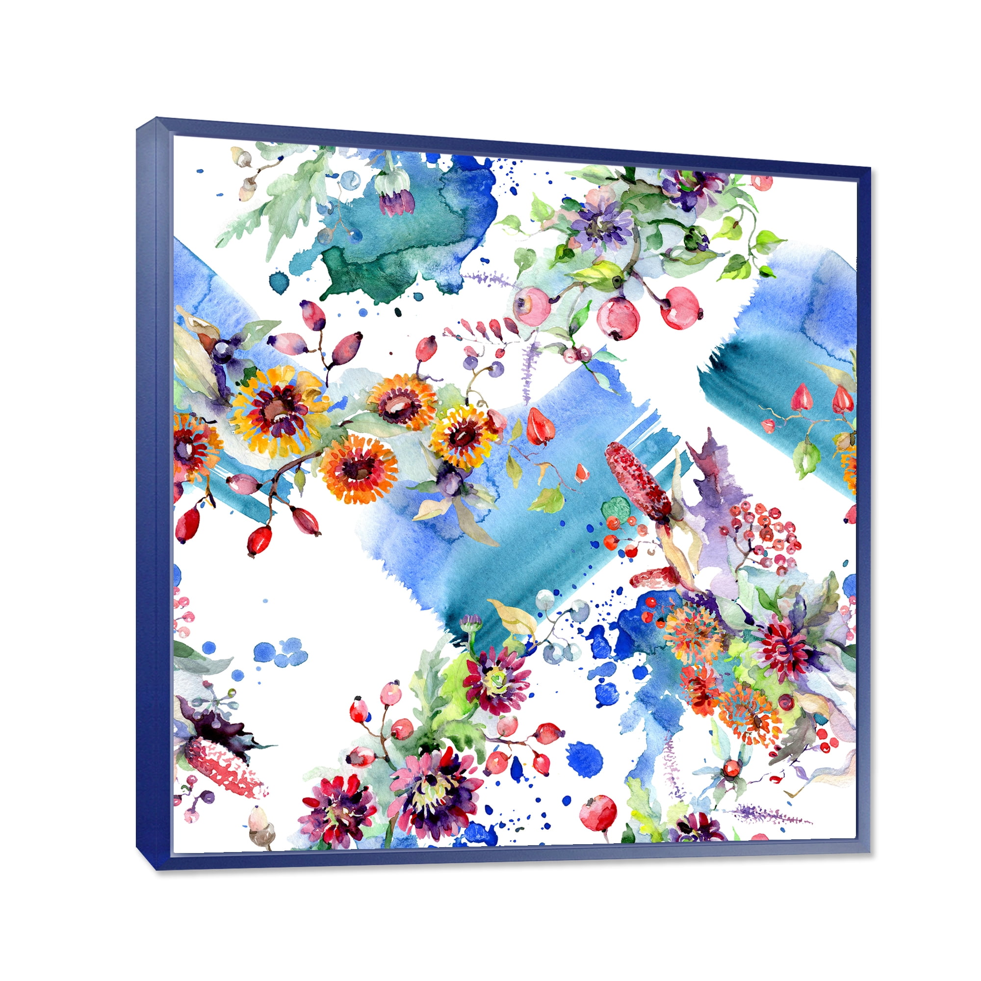 Wildflowers and Vibrant Wild Spring Leaves IX 30 in x 30 in Framed Painting Canvas Art Print, by Designart