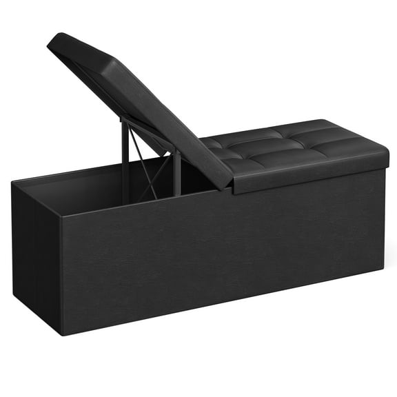 SONGMICS 43" Folding Storage Ottoman Bench Ottoman with Storage Leather Footrest for Living Room Black