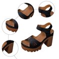 thumbnail image 7 of Womens Retro Chunky Heel Sandals Openwork Carved Platform High Heels Single Strap Open Toe Soft Sole Comfortable Summer Shoes（Black，Size 6.5), 7 of 7