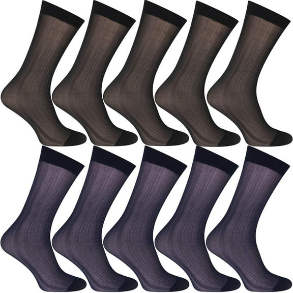 CAILDANL 10 Pairs Mens Ultra Thin Dress Socks Silk Sheer Business Socks Soft Nylon Work Trouser Sox Mid Calf