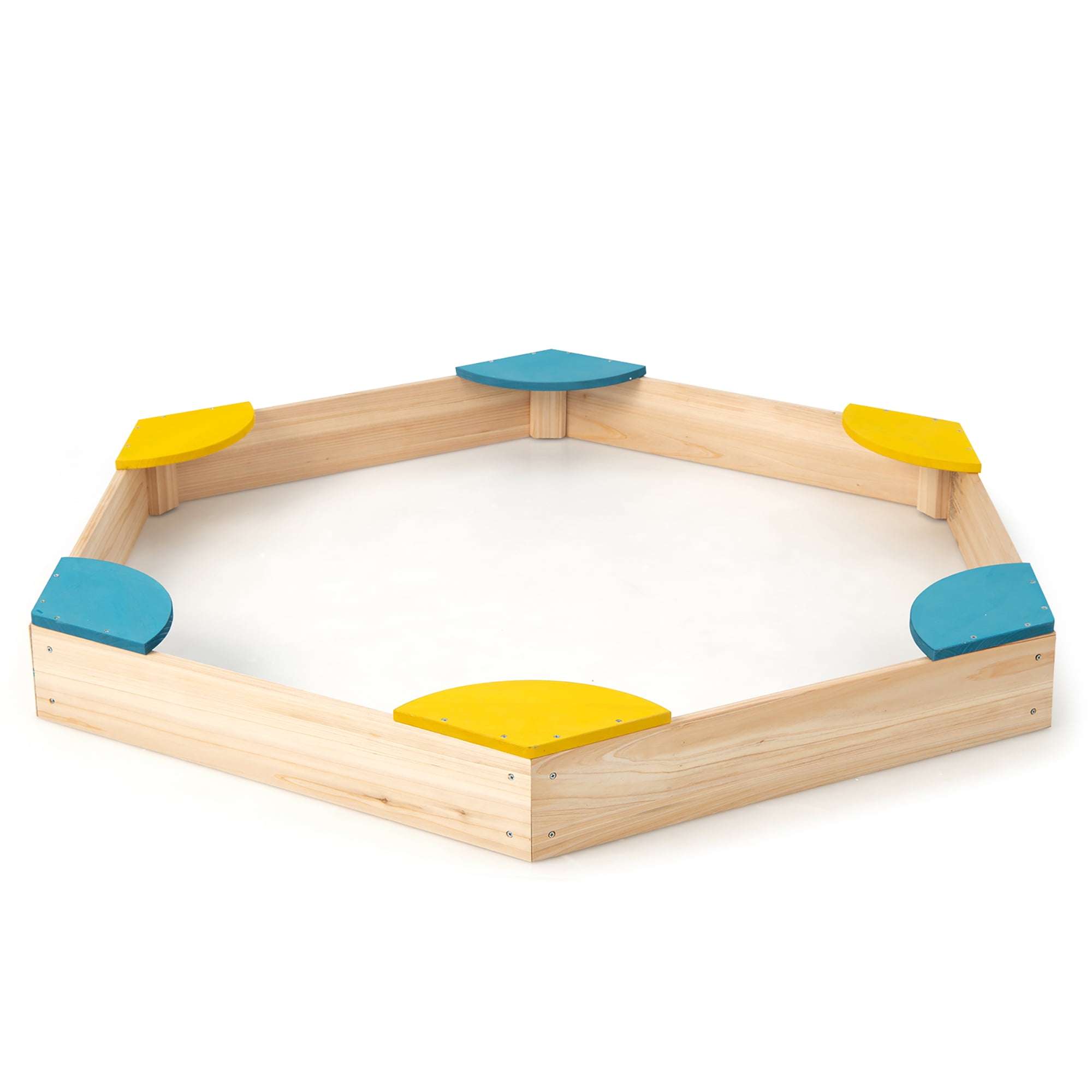 Costway Outdoor Wooden Sandbox with Seats Backyard Bottomless Sandpit for Kids Aged 3