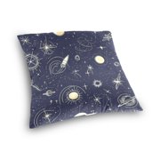 Space Themed Pattern 16x16 Inch Plush Velvet Pillowcase Double Sided Print, Hidden Zipper