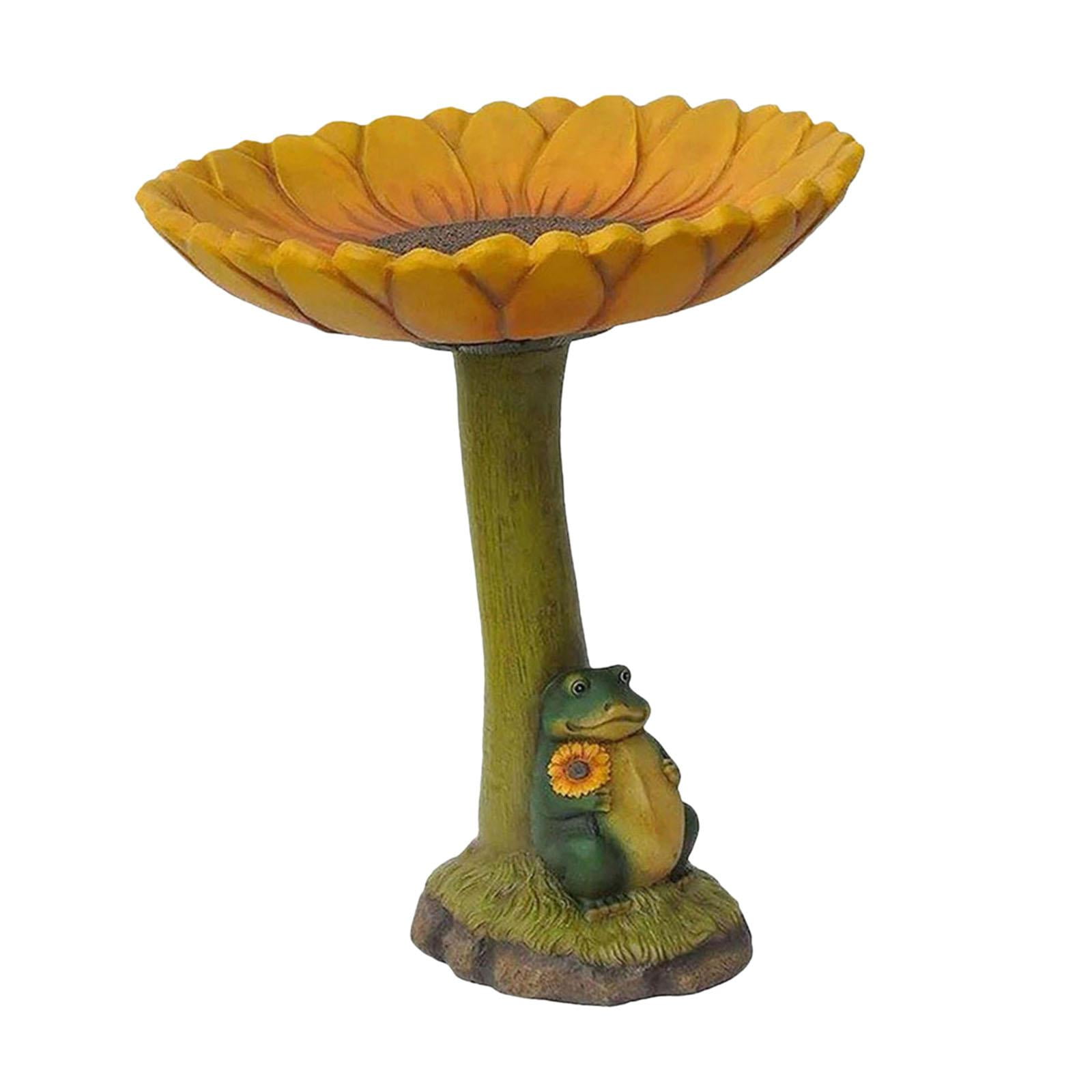 koolsoo Garden Bird Bath Bowl, Resin Statue Figurine Resin Feeder Feeding Station for Landscape,Attracting Birds, Balcony,Hummingbird Frog 16.5x16.5x20cm