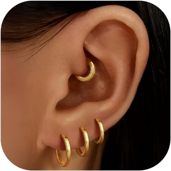 4Pairs 14K Gold Plated Small Hoop Earrings for Women Mens CZ Mini Hoop Earrings Non-Allergenic Cartilage Fine Hoop Cuff Sleeper Earrings Piercing 6mm 8mm 10mm 12mm[w536]