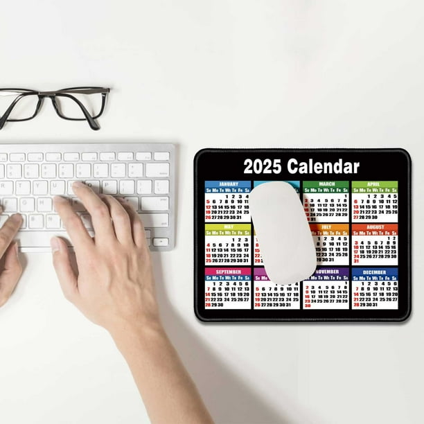 2025 Calendar Mouse Pad With Holiday Reminders Non-Slip Washable Rubber Base Stitched Edges Compact Desk Mat For Office Use