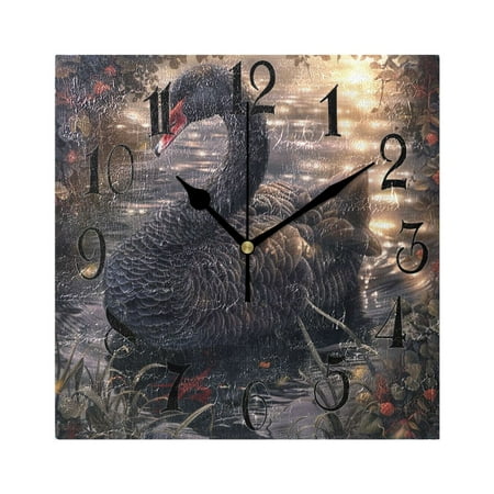 Black Swan Wall Clock Decorative Square Silent Non-Ticking Operated Clocks Aesthetic for Bedroom Living Room