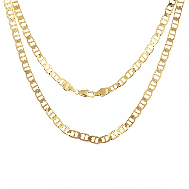 10k Real Gold Polished Chain, 6mm Mariner Link Chain Necklace Italian ...