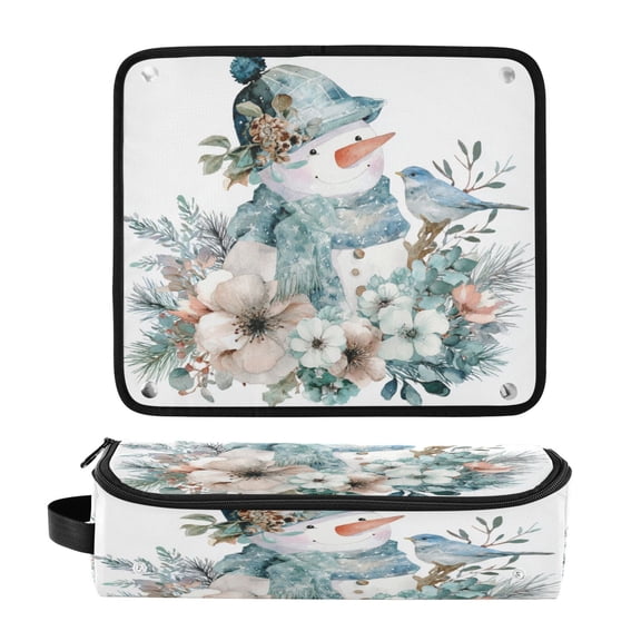 Hair Tool Organizer Bag with Heat Resistant Mat Removable Travel Storage Case for Hot Air Brushes Curling Irons Snowman with Flowers Bird