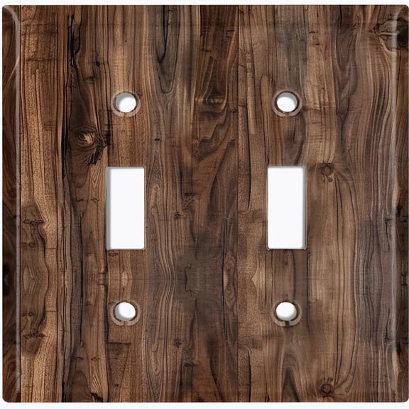 Metal Light Switch Wall Plate Outlet Cover (Printed Image of Wood Grain - Double Toggle)
