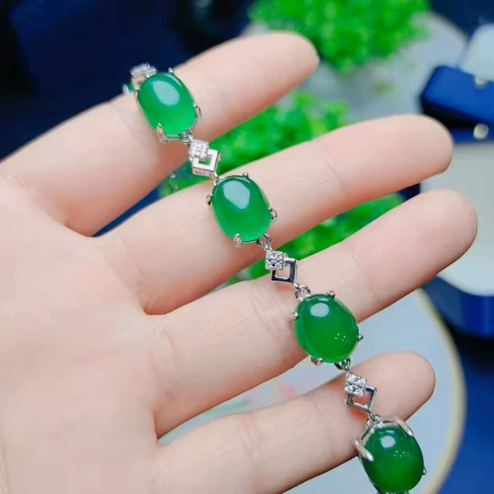PAENENPH 14K Gold Natural Jade Bracelet，Stunning Green Gemstone for Women