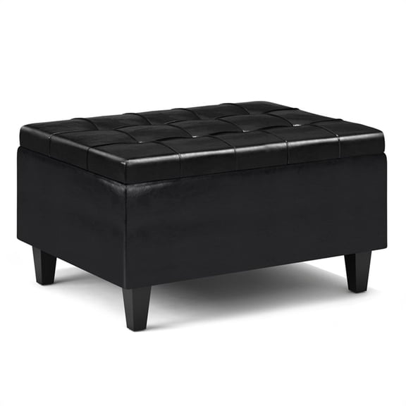 Pemberly Row Rectangle Storage Ottoman in Midnight Black Faux Leather