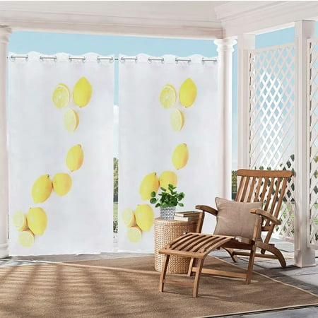 HGmart 3D Printed Outdoor Curtain Panel - 58x120in Gazebo Patio Waterproof Curtain Privacy Drape Grommet Top Blackout Porch Blackout Protected Curtain/Drape,Fruit Lemon Deer and Tree,1